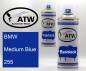 Preview: BMW, Medium Blue, 255: 400ml Sprühdose + 400ml Klarlack - Set, von ATW Autoteile West.